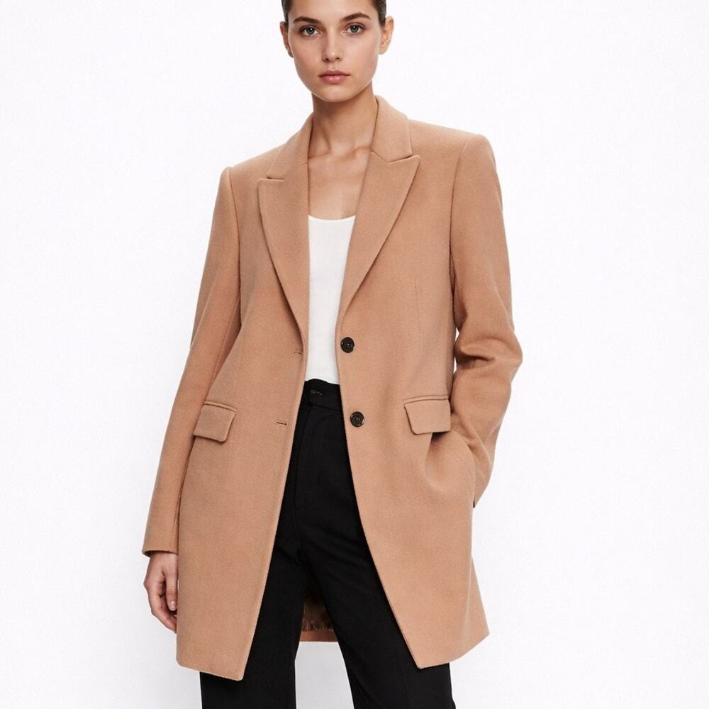 Zara Manteco Wool Tailored Coat – Camel